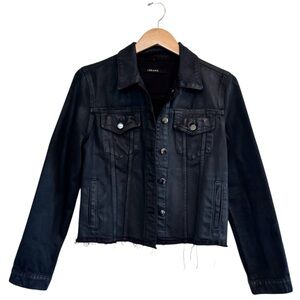 🌈 6/$60, J Brand, Black, Distressed, Wax Cotton, Denim, Jacket, Size Medium